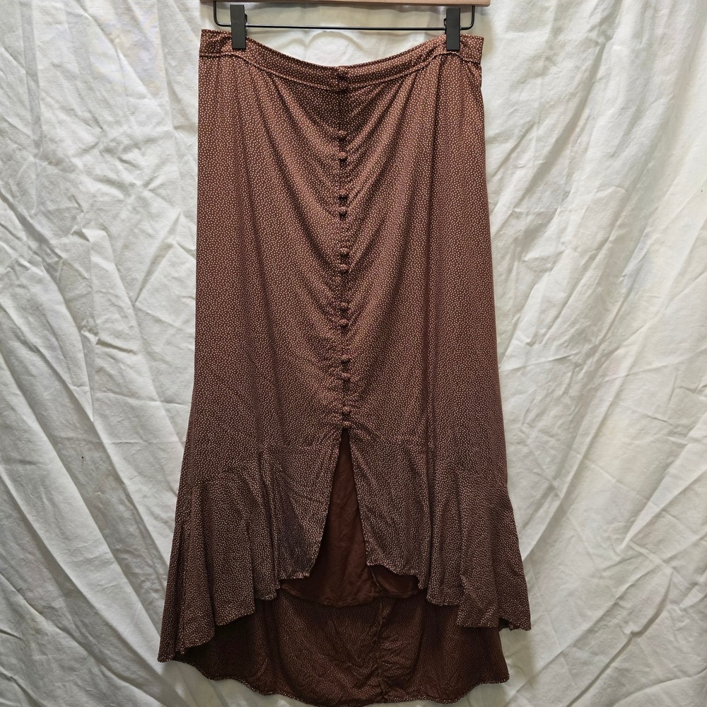 Abercrombie & Fitch Skirt Medium Brown White Polka Dot Button Front High Low Hem